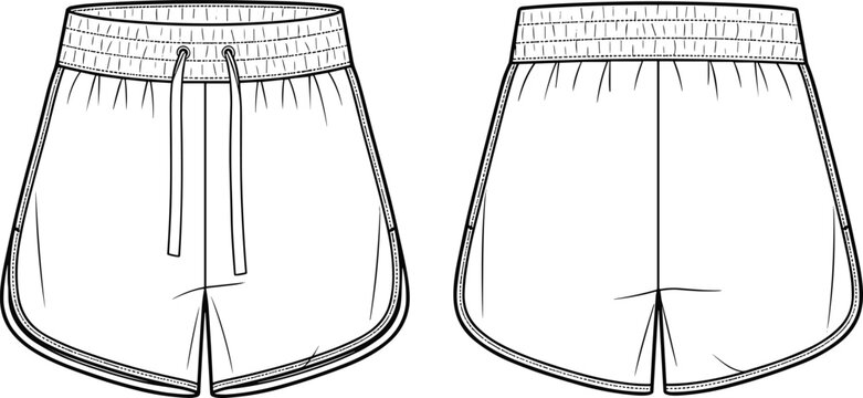 Women sports shorts technical fashion vector illustration template with front and back views for apparel design