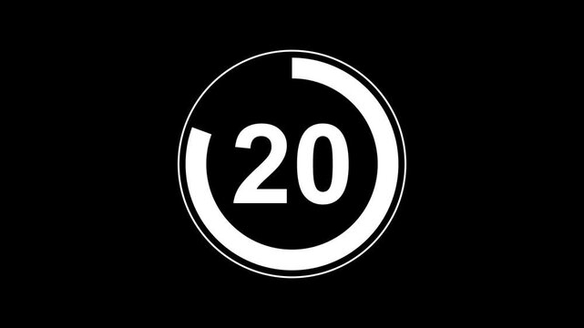 Circle countdown timer 25 seconds animation from 25 to 0 seconds, 25 Seconds countdown timer, Countdown timer, circle Countdown video animation with alpha channel on black background.