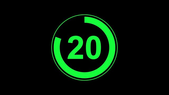 Circle countdown timer 25 seconds animation from 25 to 0 seconds, 25 Seconds countdown timer, Countdown timer, circle Countdown video animation with alpha channel on black background.