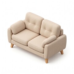 Fototapeta premium Modern Beige Fabric Loveseat Sofa Isolated on White Background