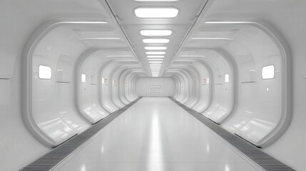 Fototapeta premium White background 3D room light abstract space technology tunnel stage floor. Empty white future 3D neon background studio futuristic corridor render modern interior silver road.