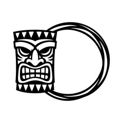 Logotipo con marco circular con líneas con la silueta de una máscara tiki © teracreonte