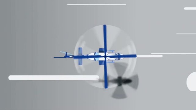 2D Animation of a Propeller Airplane Flying Head-On with Spinning Blades, Aviation and Travel Concept