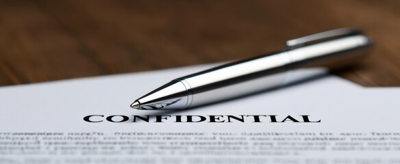 Naklejka premium Silver Ballpoint Pen Lying on Confidential Contract Paper