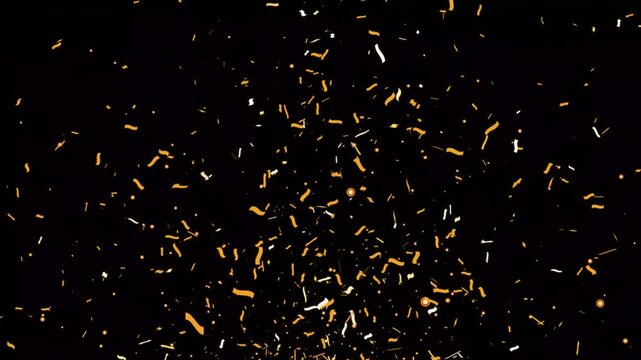 Colorful confetti party popper explosions on black backgrounds, 4K greeting animation of exploding particles, realistic festive celebration loop with floating streamers and shiny flakes.