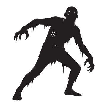 Attacking zombie monster silhouette. Spooky and scary character. Isolated on white background.
