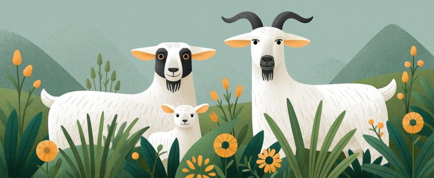 Eid al Adha Goats frolic like joyful clouds in a serene morning meadow celebration