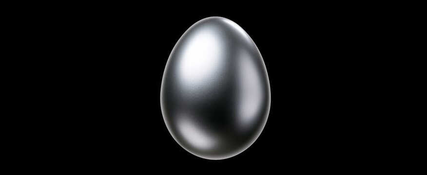 Silver egg isolated on black background, metallic Easter egg for festive decoration and design projects, glossy and reflective surface