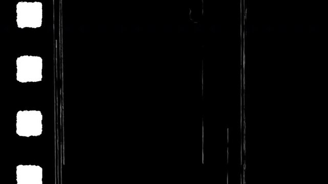 Real film scan celluloid film reel strip with vertical notches, grainy motion texture. Perfect for retro filmrelated projects.
