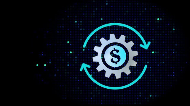 Gear symbol with dollar sign financial concept. Animated gear icon with dollar sign representing business, finance. Future of Digital Finance. FINANCIAL TECHNOLOGY. 4k