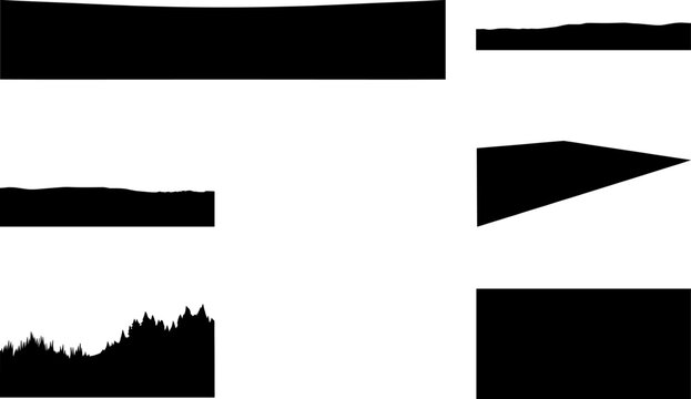 Design pack of flat horizon lines and simple plains illustrating pine forest edge silhouettes