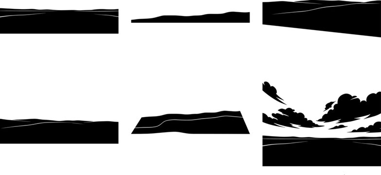 Flat horizon lines and rolling hills landscape silhouette vector bundle