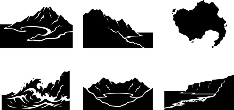 Volcanic craters and steep coastal cliffs bundle showcasing rugged shoreline landforms for banners