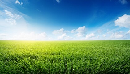 Obraz premium Field Of Green Grass And Blue Sky