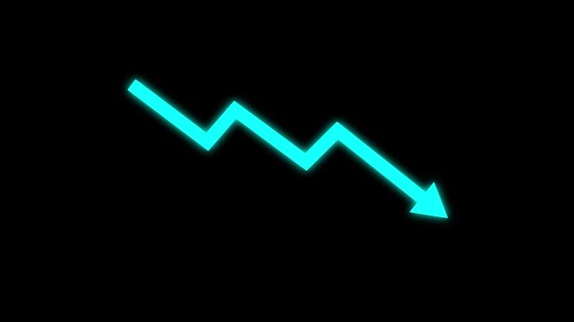 Decreasing business graph concept. Loss business graph icon animation. Down arrow business graph chart animation The stock price falls, the red graph indicates a loss.