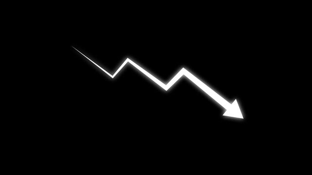 Business cost reduction and market dropdown chart icon. bar chart and arrow showing rising quality and decreasing cost. Visualize business performance optimization, downward arrow loss concept.