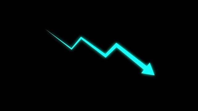 Business cost reduction and market dropdown chart icon. bar chart and arrow showing rising quality and decreasing cost. Visualize business performance optimization, downward arrow loss concept.