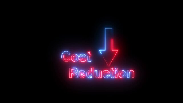 Neon line Motion graphics of quality control  and cost reduction concept. Down Graph showing cost reduction and improving quality. Successful business strategy, efficiency, product optimization 