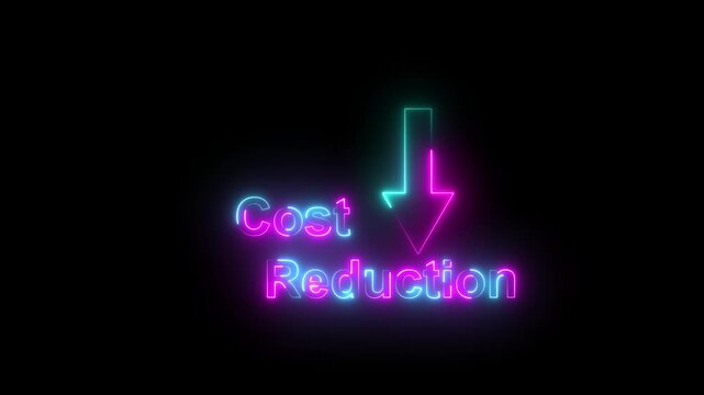 Neon line Motion graphics of quality control  and cost reduction concept. Down Graph showing cost reduction and improving quality. Successful business strategy, efficiency, product optimization 