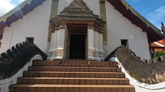  Landscape of Ancient Wat Phumin is Famous  Temple at Nan Province, Thailand , Dolly in Footage Travel Sculpture and Religion in Buddha Temple