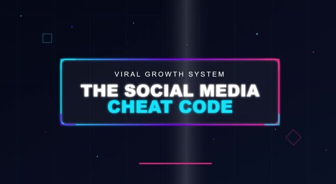 Social media cheat code motion graphic, viral growth system digital title card, neon gradient marketing video intro for content creators