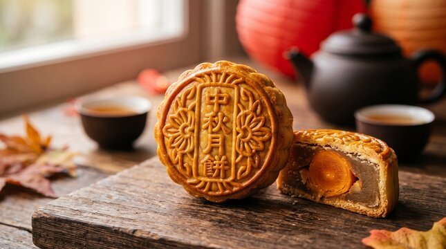 golden baked mooncake salted egg yolk filling traditional chinese characters
