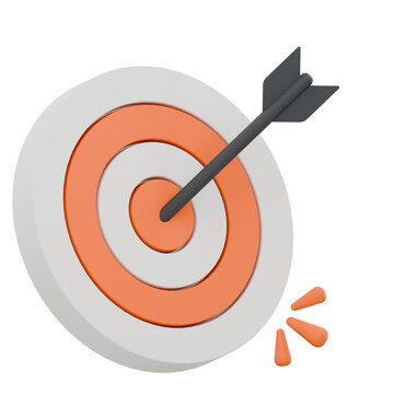3D rendered target with arrow hitting the center bullseye icon.