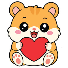 Fototapeta premium Cute cartoon hamster holding a red heart