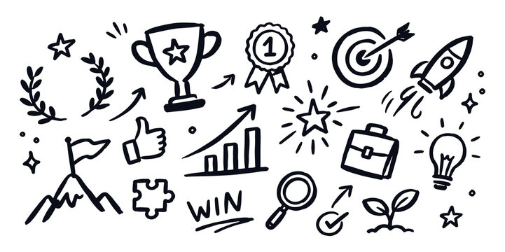 Success Achievement Doodle Set Vector Illustration