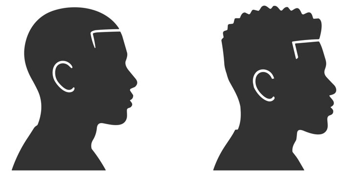 silhouette of two male heads with different hairstyles vector illustration on transparent background