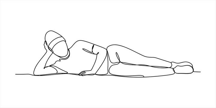 Continuous single line drawing of a man lying down on his side resting and relaxing in a casual pose for minimalist art and modern home decor design