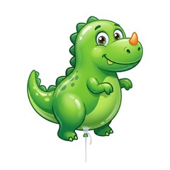 Fototapeta premium A cheerful green cartoon dinosaur balloon floats in the air smiling