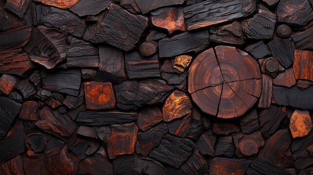 Dark Brown and Black Charred Wood Texture Background