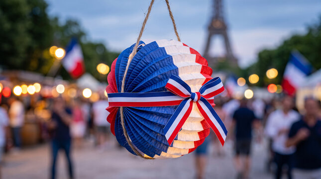 Rosace Tricolore Suspendue avec la Tour Eiffel en Arri&egrave;re-Plan
