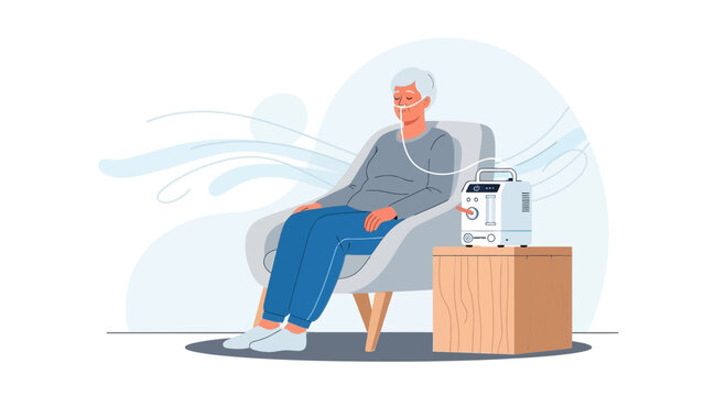 Elderly Man Receives Oxygen Therapy at Home with Portable Concentrator