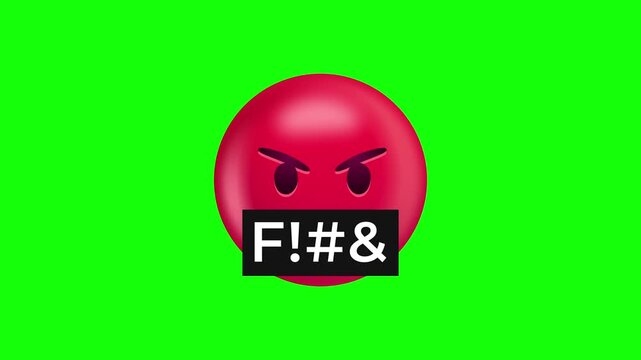 Red Censored Angry Emoji On Green Screen.
