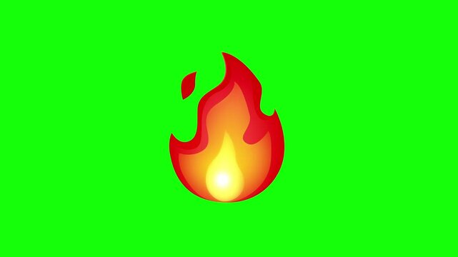 Animated Flame Icon On Green Screen Background.