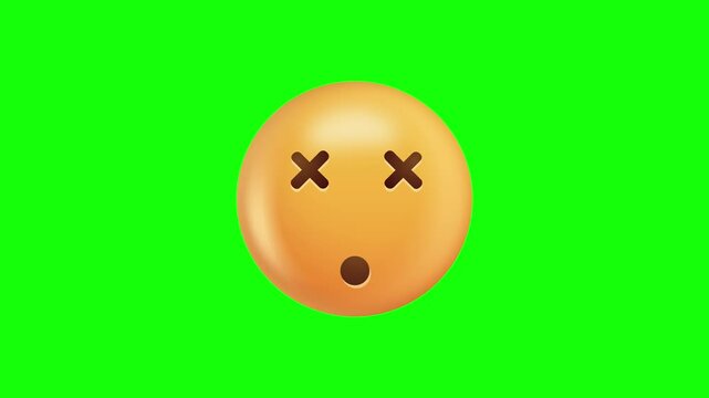 Yellow Emoji With Crossed Eyes On Greenscreen.