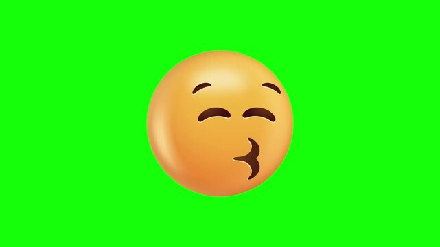 Kissing Face Emoji On Green Screen Background.