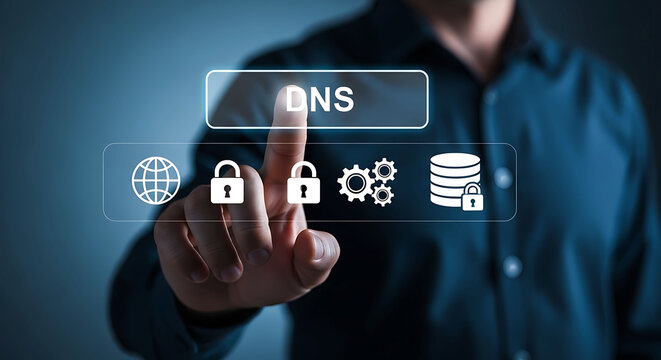 DNS server security and domain name system network management concept