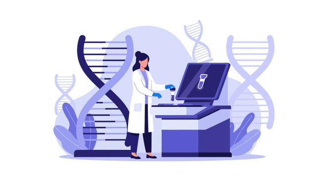 Scientist working with DNA sequencing machine in modern laboratory, genetic research