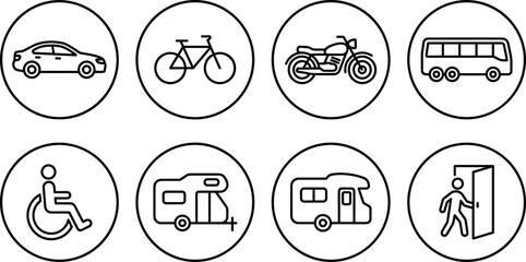 Fototapeta premium Vector linear icon set featuring e-commerce and retail shopping symbols including shopping cart box package bag credit card price tag and delivery truck
