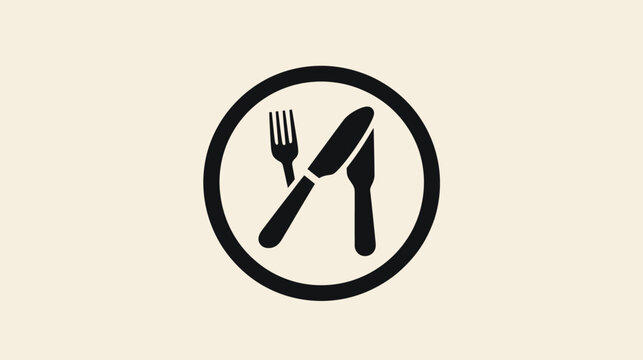 Minimalist black fork and knife icon in a circle