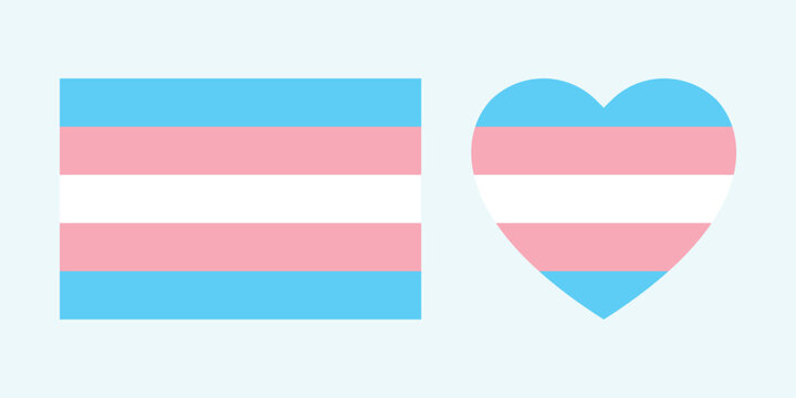 Transgender pride flag vector with heart icon. Trans community identity symbols vector illustration.