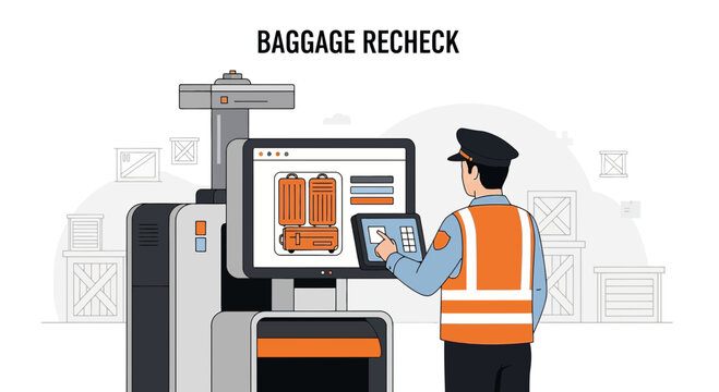 Airport baggage recheck security scanner and officer