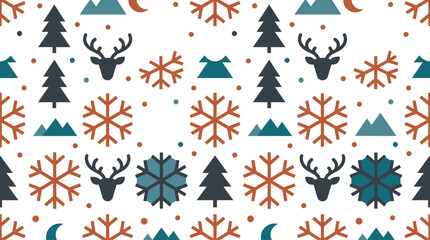 Winter holiday seamless pattern featuring snowflakes reindeer and pine trees in a festive arrangement for Christmas decorations and seasonal designs Pattern Background © Dikzma