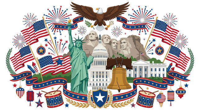American Symbols and Landmarks Collage.