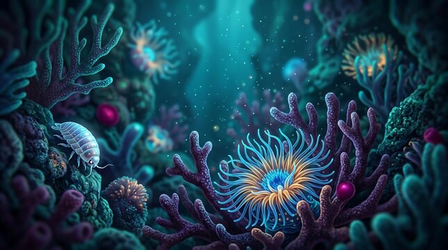 Deep Sea Coral Reef Ecosystem with Crustacean