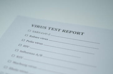 Fototapeta premium Virus test report form listing SARSCoV2 and other viruses for medical testing procedures