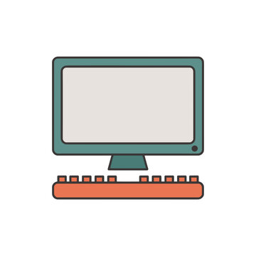 Flat vector illustration of computer monitor and keyboard
